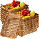 Eccliy 14 Pack Wicker Bread Baskets 15.8 Inch Woven Serving Basket for Gifts, Poly Wicker Storage Rectangle Rattan Display Trays for Bread Food Vegetables Fruit Snacks Tabletop Restaurant Home
