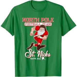 North Pole St. Nicks Funny Boys Football Santa Claus T-Shirt Small