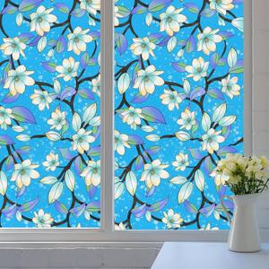 4 x Privacy Window Film,Floral Design Static Cling for UV Blocking & Heat Insulation, No-Glue Reusable for Home, Office, Bathroom & Glass Decor(23.6"78.7").