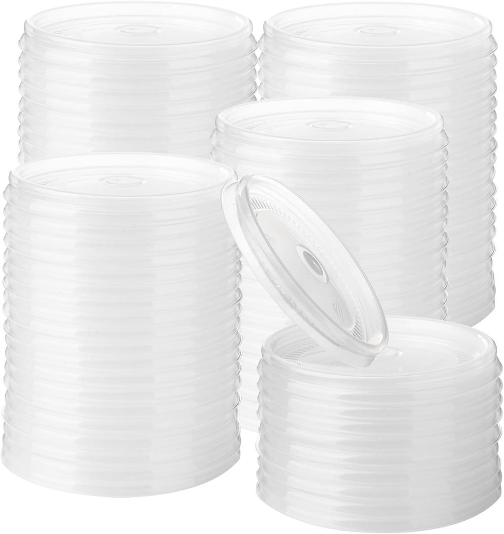 200 Count Clear Plastic Flat Lids 4 oz Paper Ice Cream Cups Frozen Yogurt Cup Dessert Bowls Frozen Dessert Supplies(Clear)