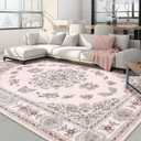 8x10 Area Rugs Living Room: Washable Boho Large Neutral Rug Soft Cute Farmhouse Indoor Floor Non Slip Carpet for Bedroom Girls Nursery Kids Playroom Dorm Preppy Baby Room- Pink