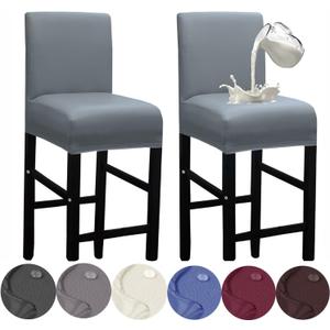 HFCNMY Bar Stool Covers,2 Pack Stretch Waterproof PU Bar Stool Covers with Backs Bar Stool Chair Covers Barstool Covers Slipcovers with Back Pub Counter Stool Chair Covers with Elastic Bands Gray (Grey)