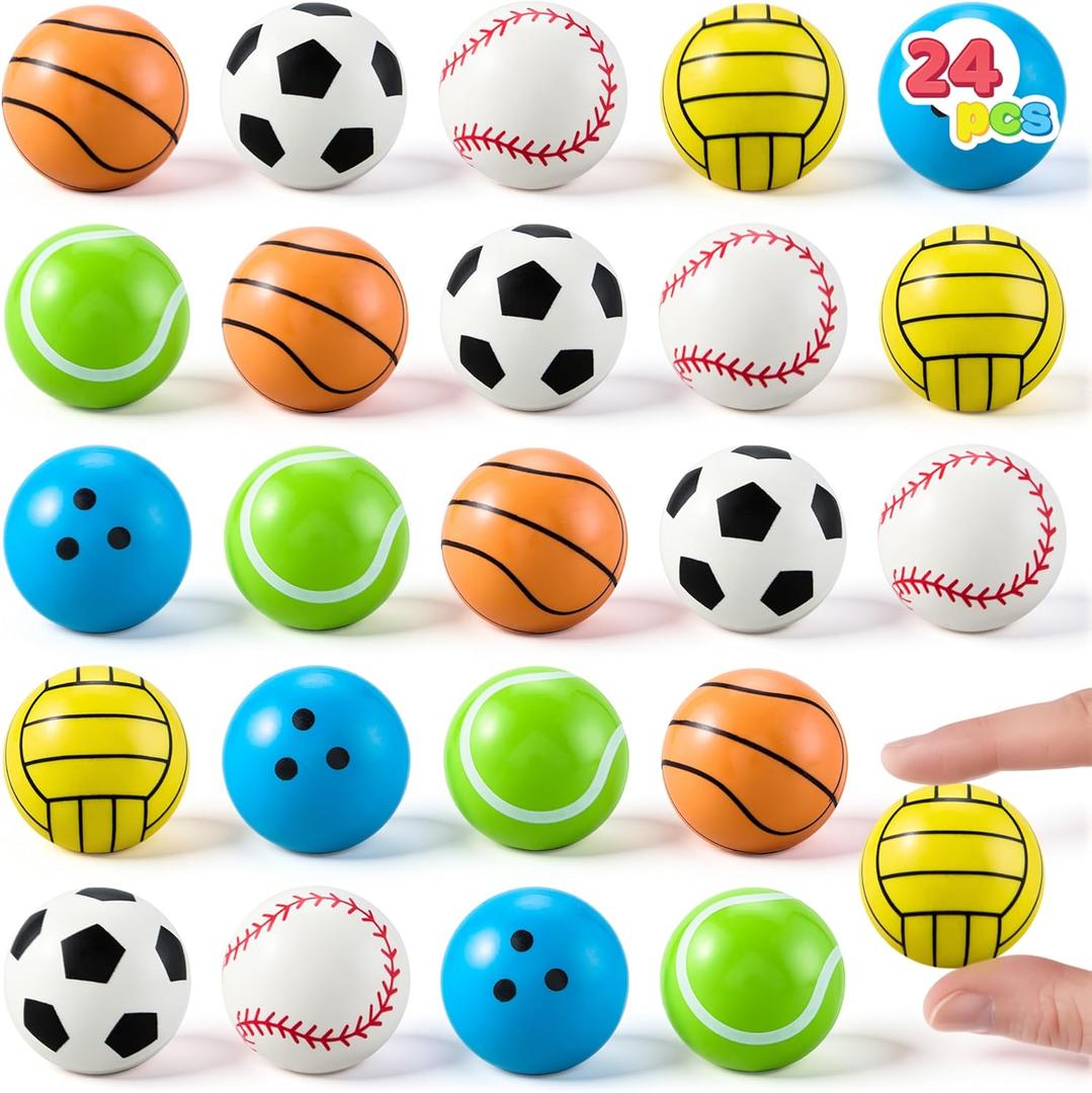 JOYIN 24 Pcs Multi-Sports Bouncy Balls Bulk with Storage Bag, 6 Style 32mm Small Balls for Kids Party Favors for Kids 4-8, Classroom Prizes, Treasure Box Toys & Goodie Bags Stuffers