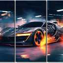 TUMOVO Sports Car Wall Art for Men Boys Bedroom Concept Car Canvas Painting Supercar Large Wall Art for Living Room Contemporary Home Decor 3 Panels Stretched on Wooden Frame, 60L x 40W