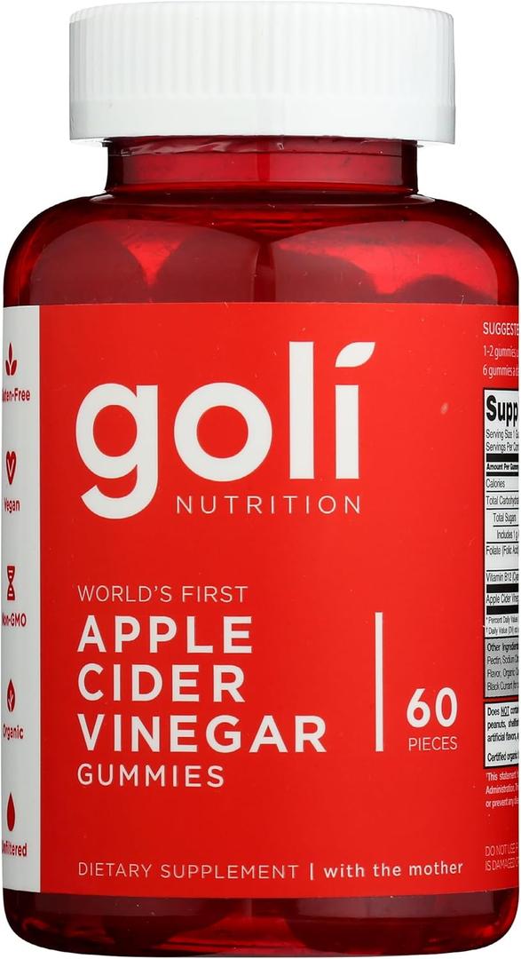 Goli Apple Cider Vinegar Gummy Vitamins - 60 Count - Vitamin B12, Gelatin-Free, Gluten-Free, Vegan & Non-GMO