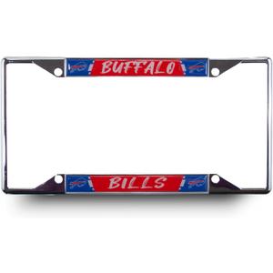 Buffalo Bills NFL Premium Chrome Zinc Alloy Team License Plate Frame - 4 Screw Tag Holder with Mordern Style Lettering - Chrome Background and Team Colors Complement Any Color Truck, SUV, Car