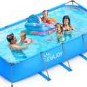 EVAJOY 14ft x 7ft x 33in Metal Frame Swimming Pool, Outdoor Rectangular Above-Ground Pool with Steel Frame, Heavy-Duty PVC, Easy Assembly for Backyard, Garden, Lawn