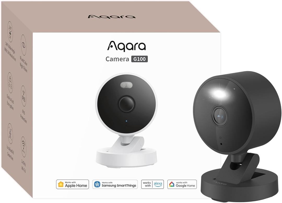 Aqara G100, 2K Indoor/Outdoor Security Camera, HomeKit Secure Video, 2-Way Audio, Spotlight Color/IR Night Vision, AI Detection, 140 FOV, Wi-Fi 6, Supports HomeKit, Alexa, Google and IFTTT, Black