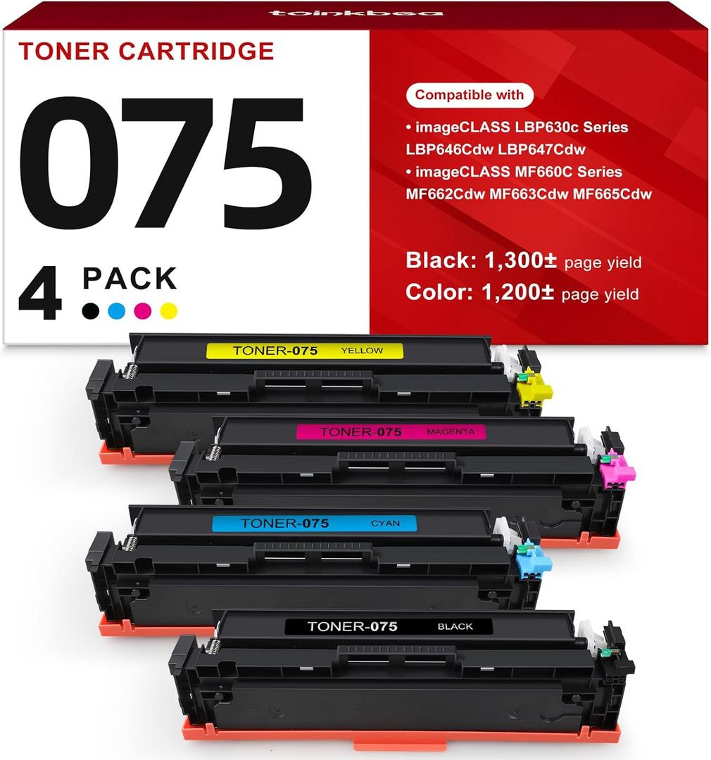 075 Toner Cartridge LBP646Cdw MF665Cdw Compatible Replacement for Canon 075 075H Toner Cartridge Set for imageCLASS LBP646Cdw LBP647Cdw MF665Cdw MF662Cdw MF663Cdw LBP640C MF660C Series Printer 4-Pack
