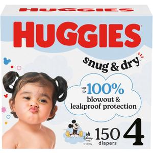 Huggies Size 4 Diapers, Snug & Dry Baby Diapers, Size 4 (22-37 lbs), 150 Count