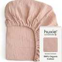 Crib Sheets  Organic Cotton Muslin Fitted Crib Sheet  Standard Size for Baby Boy and Baby Girl 28" x 52" Ultra-Soft and Breathable. (Blush)