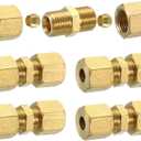 uxcell 5Pcs Brass Compression Tube Fitting, 6mm Tube OD Connector, NPT Thread Compression Union Connectors & Compression Sleeves Ferrules, Brass Straight Coupling Adapter