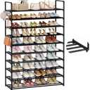 10-Tier Shoe Organizer - Large Metal Shoe Rack with Hooks, Fits 40-50 Pairs, Ideal for Closet, Entryway, Garage, Bedroom