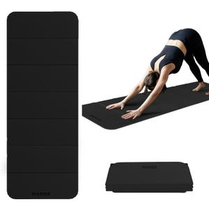 Foldable Yoga Mat 12mm Extra Thick Joint Protection,Portable Design for Travel/Pilates/Board/Camping,Environmental Sports Mat Non-Slip Gym Mat,Odorless POE Material (Black)