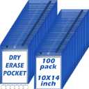 100 Pack Dry-Erase Pockets Sleeves Bulk Job Ticket Holders Oversized Reusable10x14 Blue Plastic Sheet Page Protectors, Heavy Duty Clear Work Pockets, Teacher School Classroom Supplies