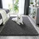 Ophanie 3x5 Rug, Bedside Preppy Dorm Area Rug, College Essentials Non Slip Grey Small Carpets for Bedroom, Anti Slip Fluffy Gray Living Room Rugs Home Decor Aesthetic, Nursery