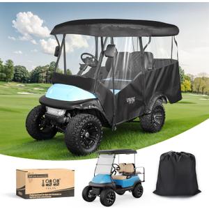10L0L Universal Golf Cart Enclosure  Fits Yamaha, EZGO & Club Car (4-Passenger)  Waterproof 600D Polyester Cover  Windproof Design  4-Side Clear Windows (Black) 10L0L Universal Golf Cart Enclosure  Fits Yamaha, EZGO & Club Car (4-Passenger)  Waterproof 600D Polyester Cover  Windproof Design  4-Side Clear Windows (Black)