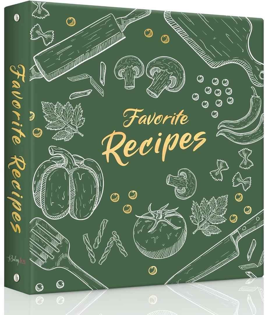 Recipe Binder 8.5x11 3 Ring, Recipe Book to Write in Your own Recipes, Full Page Recipe Binder with Plastic Sleeves, Blank Recipe Cards and Dividers (Dark Green)