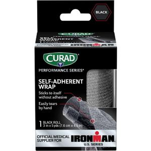 3 x CURAD IRONMAN Self-Adherent Athletic Wrap, Official IRONMAN Medical Supplier, Black, 3 inches x 5 yards, Compression Support for Sports Injuries, Joint Stability, and Muscle Recovery (1 Count (Pack of 1))