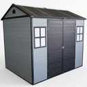 KEIKI 8x6 FT Outdoor Resin Garden Shed with Floor & 2 Windows, Waterproof Tool Storage Shed with Lockable Door for Garden Tools, Bicycles, Trash Cans, Grey+Black