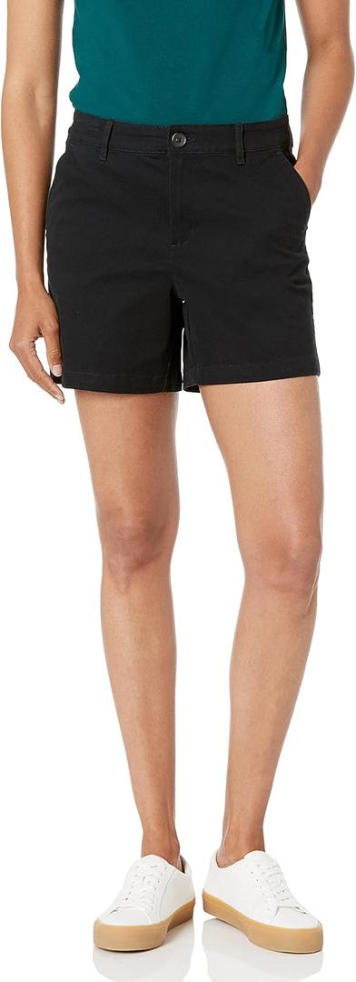 Amazon Essentials Women's Mid-Rise Slim-Fit 5 Inch Inseam Khaki Short (10, Black)