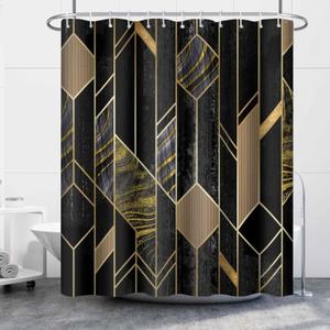 Black Marble Shower Curtain for Bathroom Abstract Gold Stripe Lines Fabric Shower Curtains Waterproof Modern 72x72inches Bathtub Shower Curtain Set with Hooks