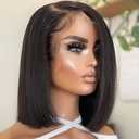 Human Hair Straight Short Bob Natural Black 13X4 HD Transparent Lace Front Wig with Baby Hair 100% Virgin Glueless Brazilian Remy Side Part 150% Density for Black Women 10 Inch