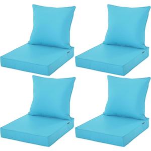 Patio Cushions for Outdoor Furniture, Fade and Weather Resistant Deep Seat and Backrest Cushion Set for Chair Sofa Couch Swing, 19x19 Inch, Teal, Set of 4