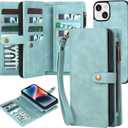 TwoHead Designed for iPhone 13 Wallet Case with Card Holder, Detachable Magnetic Phone Case with Wallet PU Leather Wallet Phone Case for iPhone 13 Case Wallet for Women/Men with Wrist Strap(Blue)