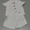 SHIBAOZI Toddler Baby Boys Clothes Set Button-Down Shirt Tops + Cotton Linen Shorts Summer Outfit 2PCS with Pockets (12-18 Months, Pure White)