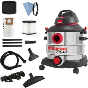 Shop-Vac 8 Gallon 6.0 Peak HP Wet/Dry Vacuum, Stainless Steel Tank, Portable Shop Vacuum with Multifunctional Attachments for Jobsite, Garage & Workshop. 5989400
