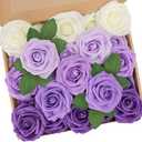 N&T NIETING Artificial Flowers, 25pcs Fake Flowers Rose with Stems Perfect for DIY Wedding Bridesmaid Bridal Bouquets Centerpieces Home Flower Arrangement Mother's Day Decoration, Series Purple