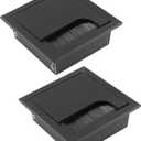Bonsicoky 2Pcs Square Brush Desk Cord Grommet 3 Inch 80mm x 80mm Dust-Proof Metal Desk Cable Hole Cover for Computer Desk, Office Desk, Black