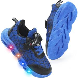 Cartoon LED Illuminated Sneakers for Outdoor Sports and Running with Breathable Design (9 Little Kid, Blue)