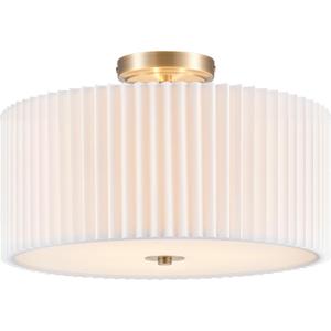 VONLUCE Semi-Flush Mount Ceiling Light, 15.7" Modern 3-Light Ceiling Light Fixture with White Pleated Drum Shade 3 E26 Sockets for Bedroom Entryway Living Room, Bronze Finish, ETL Certificated