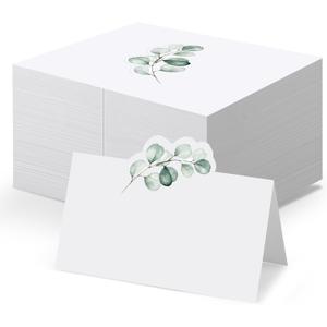 150Pcs Place Cards for Table Setting 3.5 x 2 Inch Self-Stand Wedding Place Cards with Eucalyptus Pattern Tent Card Table Name Card Food Labels for Party Buffet Banquets Parties