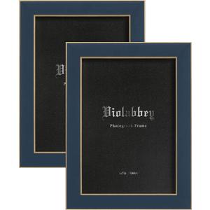 VIOLABBEY 5x7 Picture Frame Navy Blue Set of 2, Colorful 5 x 7 Photo Frame for Wall Mounted or Tabletop Display, Real Glass, Modern Style