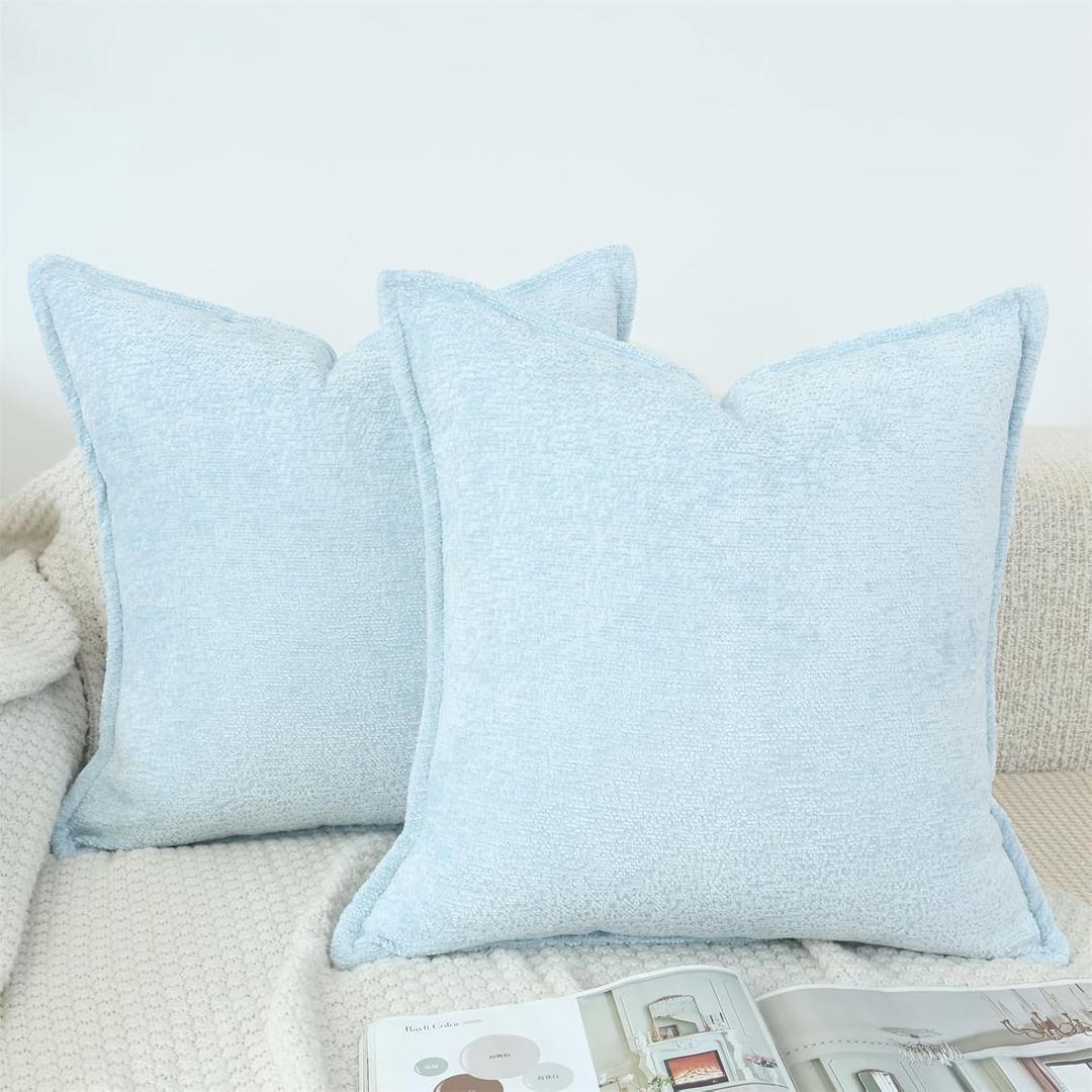 OYIMUA Chenille Throw Pillow Covers 16x16 Light Blue Set of 2 Modern Decorative Pillowcases Soft Textured Cushion Covers Accent Pillows for Couch Bed Living Room
