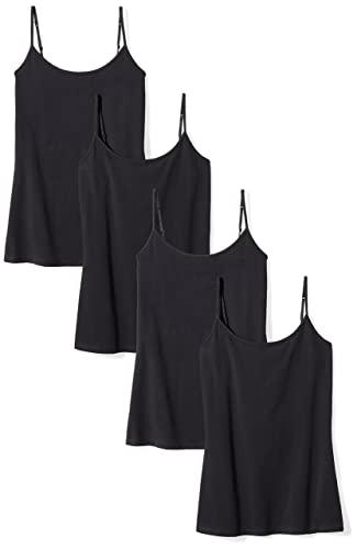 Amazon Essentials Women's Slim-Fit Camisole for Layering and Everyday Wear, Pack of 4, Black, Large