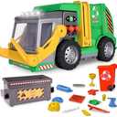 Large Motorized 19" Maxx Action Garbage Truck Toy Set with Lights and Sound Includes Dumpster, Trash Bin and Miniature Trash Pieces for Kids