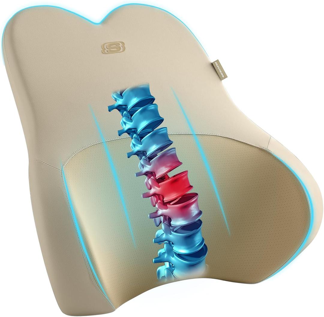 Skechers Air-Cooled & Memory Foam Lumbar Pillow,Lumbar Support Pillow for Office,Chair Lower Back Pain Relief Lumbar Pillow,Ergonomic Design Back Support Pillow for Office Chair,Car,Home,Travel,Beige