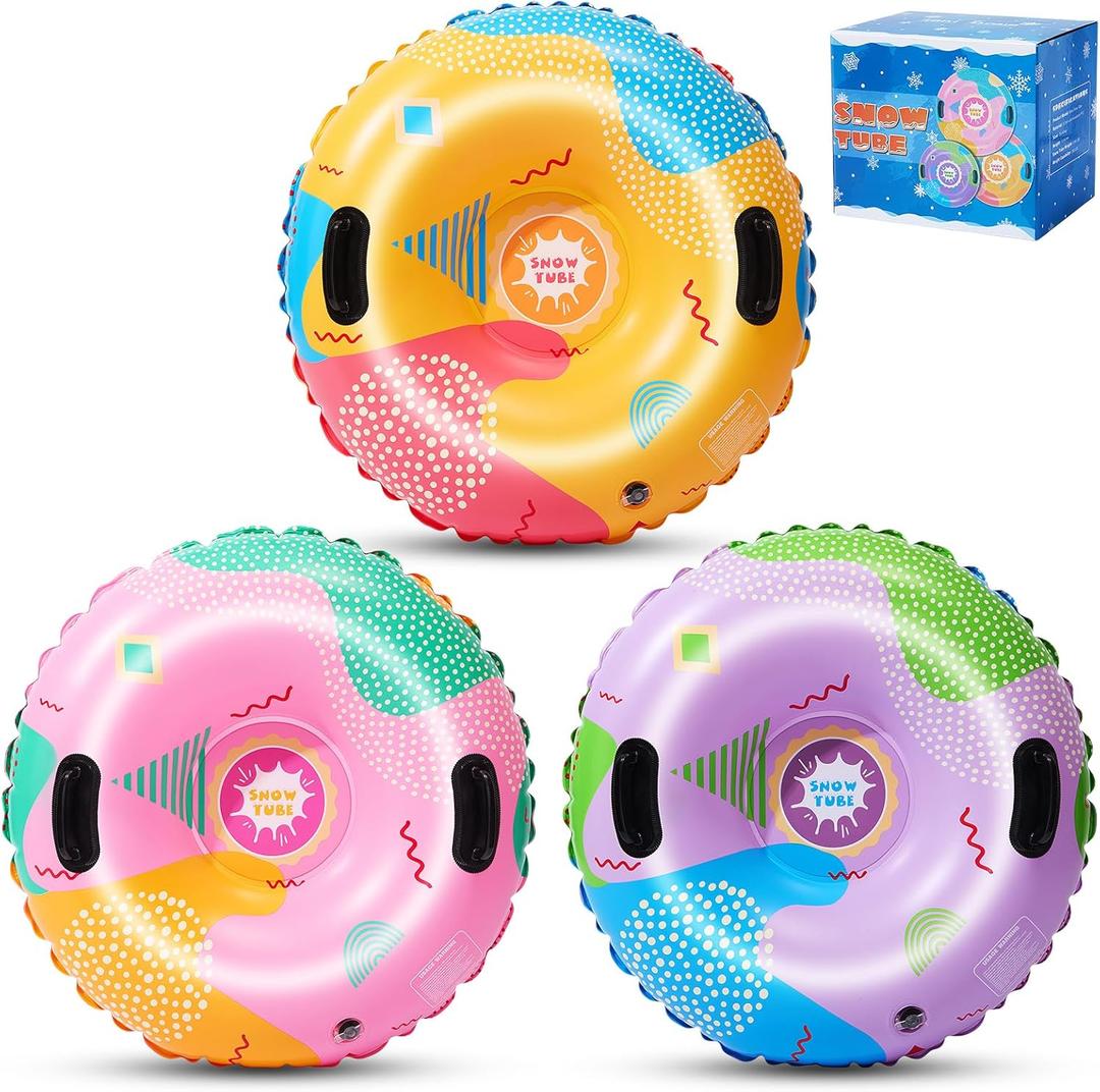 3Pack Snow Tubes, Snow Tubes Sleds for Sledding Inflatable Snow Tube, Thickened Heavy Duty Sleds for Winter with Handles, Cold-Resistant Inflatable Snow Toys,Snow Sleds for Family Outdoor Activities (01)