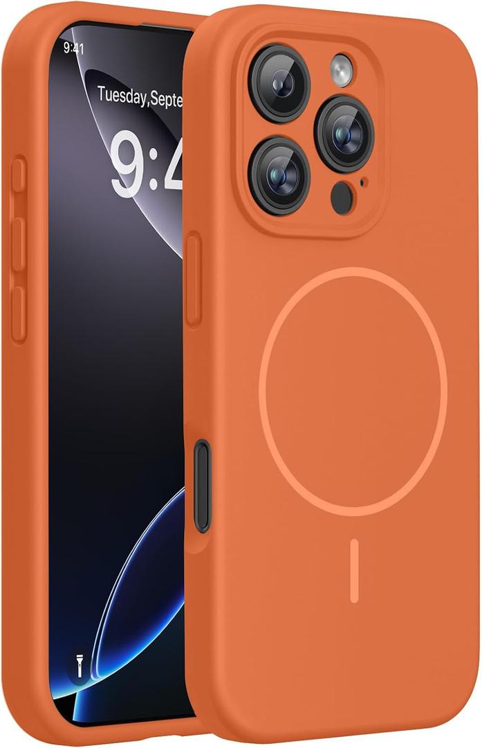 Miracase Magnetic for iPhone 16 Pro Max Case, [Soft Anti-Scratch Microfiber Lining], Compatible with MagSafe, Liquid Silicone Case Shockproof Drop Protection Phone Case for 16 ProMax,Orange