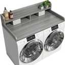 2-Tier Washer Dryer Countertop with 2.75"H Edge Rails, 54" W x 27.55" D Laundry Countertop for Folding Clothes, Washer and Dryer Topper with Non-Slip Pad (Stripe Gray)