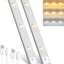 Pak Under Cabinet Lights, Rechargeable Motion Sensor Light Indoor, Wireless and 3-Color Dimmable with Cats Eye Hill Effect, for Display Cabinets, Showcases, Wine Racks, 2 Pack, Silver (16 inch)