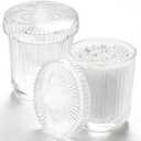 Glass Qtip Dispenser 2 Pack, Clear Bathroom Storage Organizer for Cotton Swabs, Balls, Pads & Floss Picks, Vanity Makeup Essential Accessories (Clear)