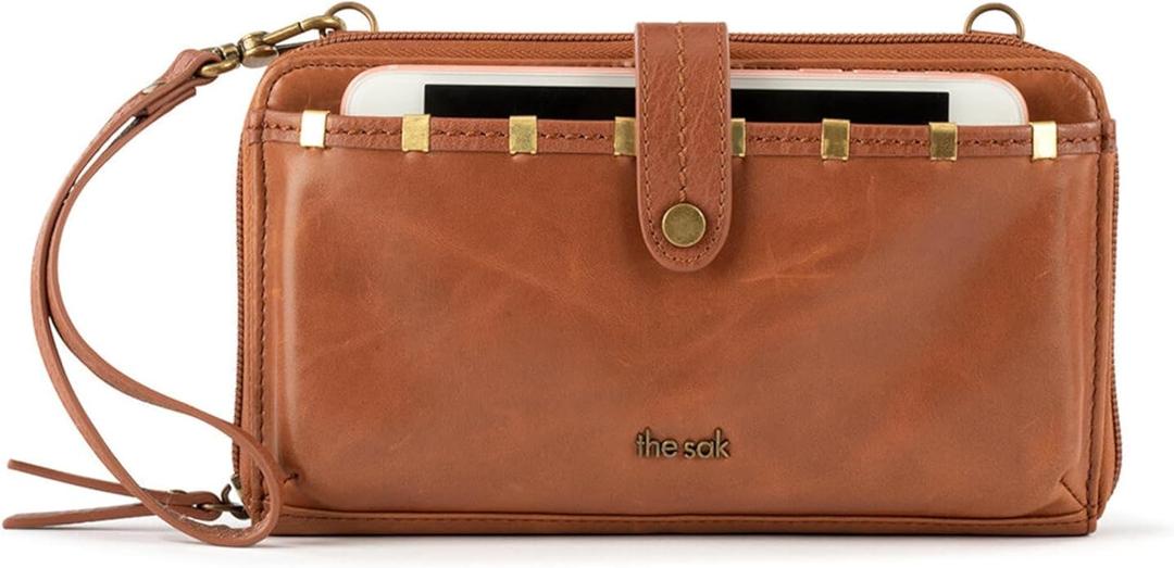 The Sak Iris Smartphone Crossbody Purse - Women's Cellphone Bag & Wallet For Everyday - Convertible Wristlet With Zipper, Tobacco / Leather