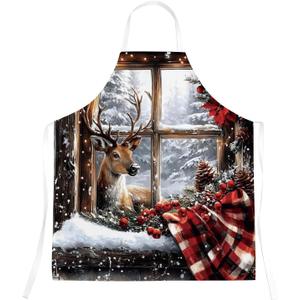 Vintage Rustic Winter Snowman Reindeer Christmas Waterproof Aprons for Cooking Kitchen Dishwashing Baking Grill