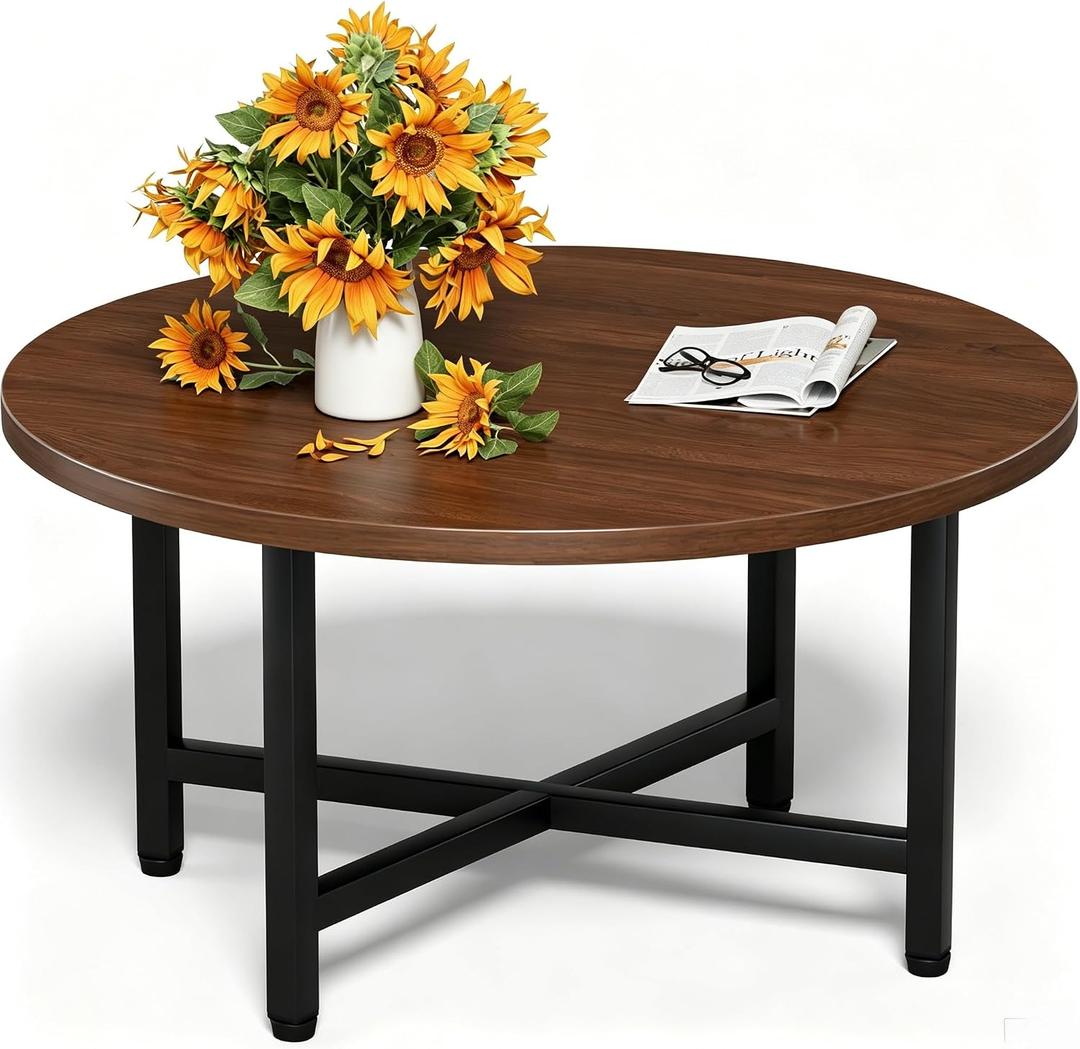 Coffee Table, 23.6" Small Coffee Table, Walnut Round Coffee Table, 23.6" x 23.6" x 17.7"