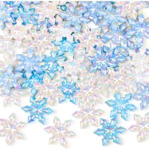 Youyole 50Pcs Winter Snowflake Beads Christmas Acrylic Ornaments 3D Blue Snowflake Crystals 1.4 x 1.2in Xmas Pendant Beads DIY Crafts for Vase Filler,Wedding Crafts Decoration(Opaque)
